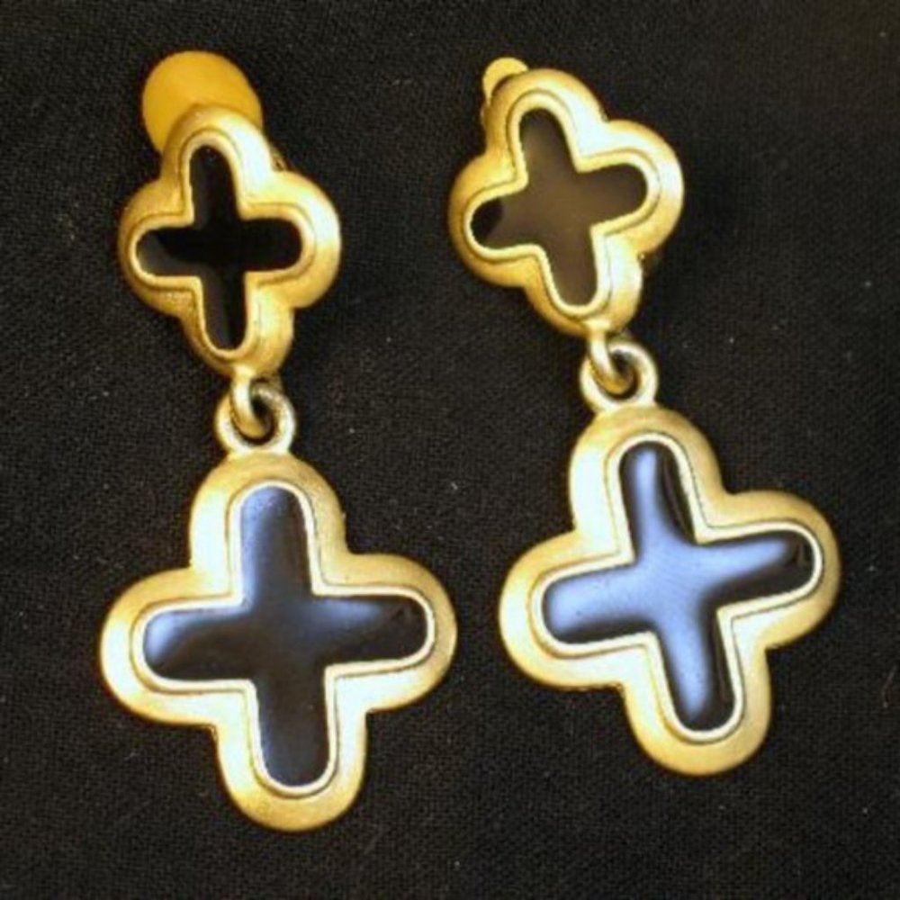 Vintage Erwin Pearl Double Cross Enamel Earrings